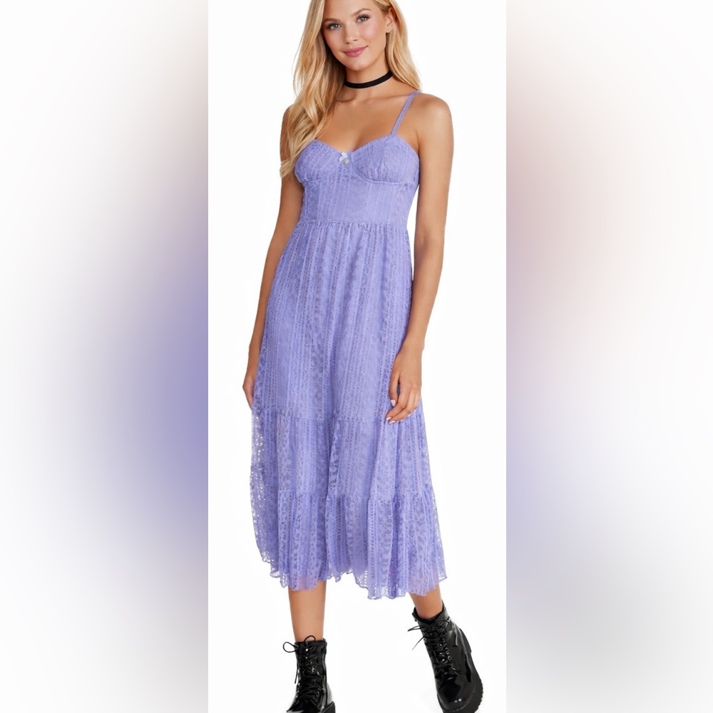 Betsey Johnson Lilac Lace Bustier‎ Midi Dress Size 4 Romantic Party Cocktail